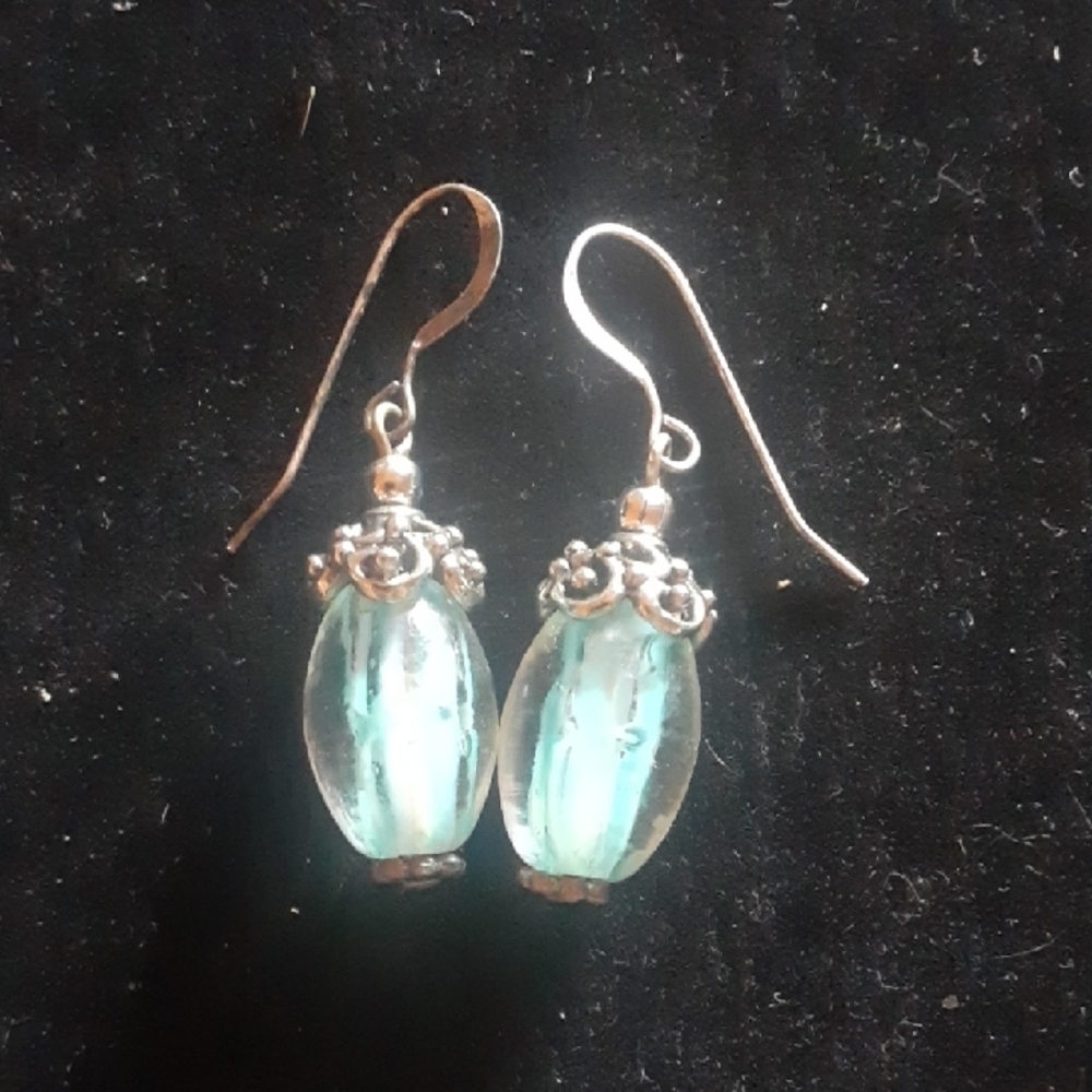 Elegant Silver tone and Aqua Earrings